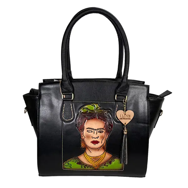 [B05VAAFFBNP] BOLSO VAQUETA ARTESANAL FERNANDA FRIDA BICOLORES NEGRO P