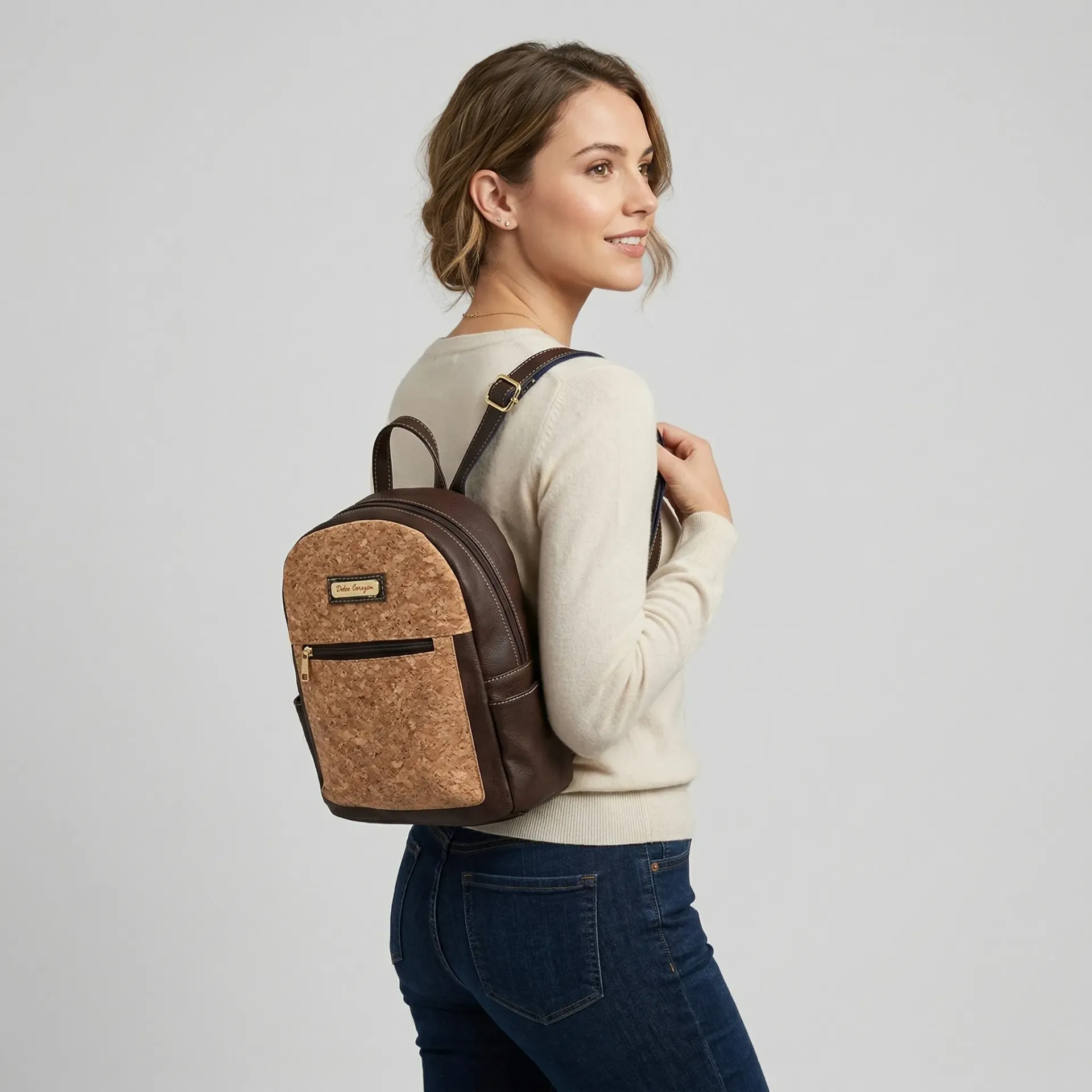 [M02BECOCAF] MOCHILA BETSY TEXTIL  (CORCHO CAFE)
