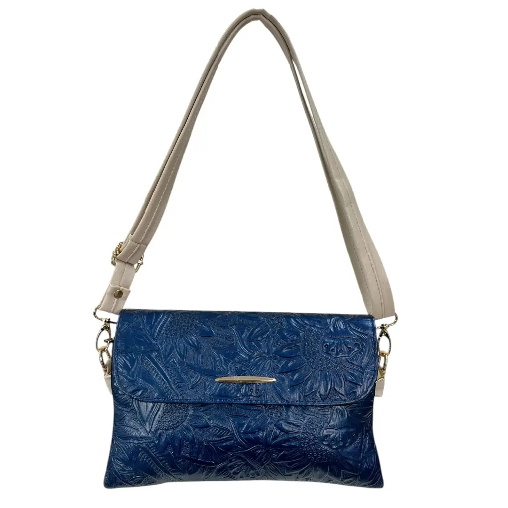 [B02EVGMRLA] MARICONERA EVA PIEL (GIRASOL MARINO METALICO/LATTE)