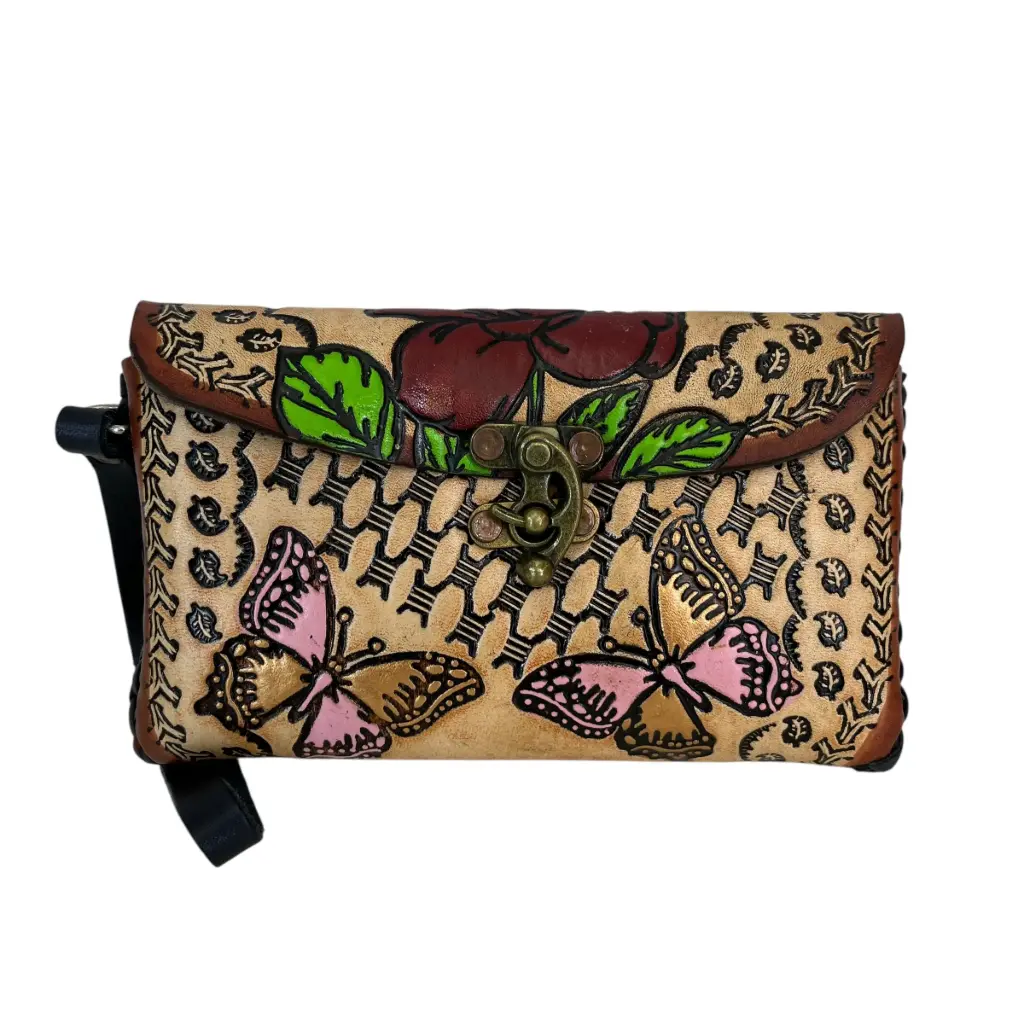 [M1VCRMBE] MUÑEQUERA VAQUETA CINCELADA  (ROSA MARIPOSA BEIGE)
